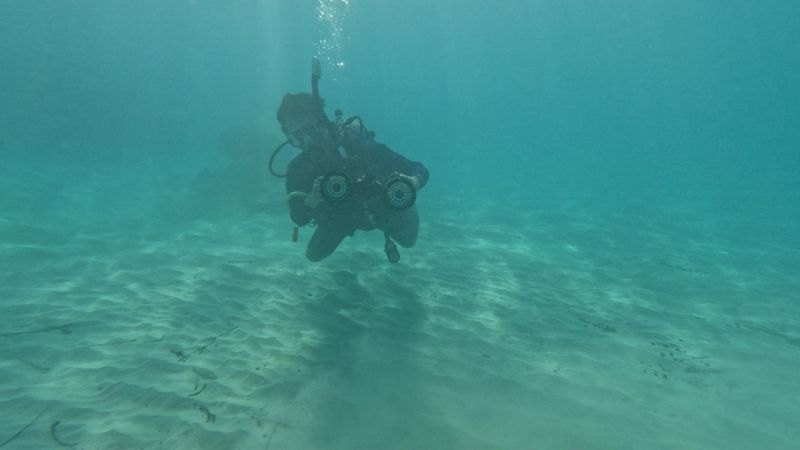 Junaed Sattar diving with MeCO during a week-long sea trail in the Caribbean Sea.