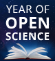 Illustration of an open book with text above it that reads "Year of Open Science".