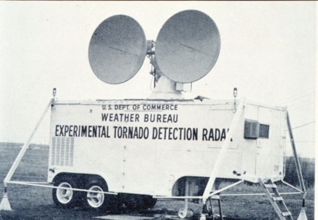 A 1950s-era photo of the Weather Bureau experimental tornado detection radar